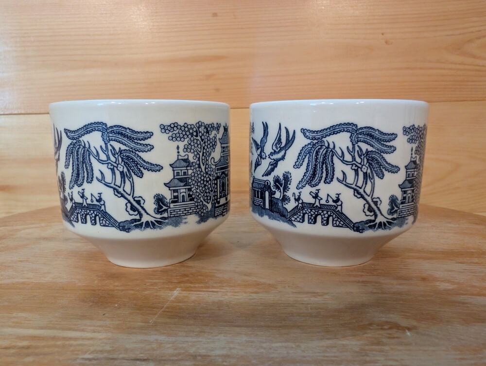 Vintage Blue Willow Teacups Set of 2 Made in England - Blue White China